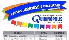 Cronograma das Festas Juninas das Escolas Municipais.