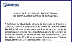 CONVOCAÇÃO URGENTE:  Proprietários de títulos do distrito agroindustrial.