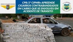 Carro capota e motorista foge, abandonando 1.200 pacotes de cigarro contrabandea